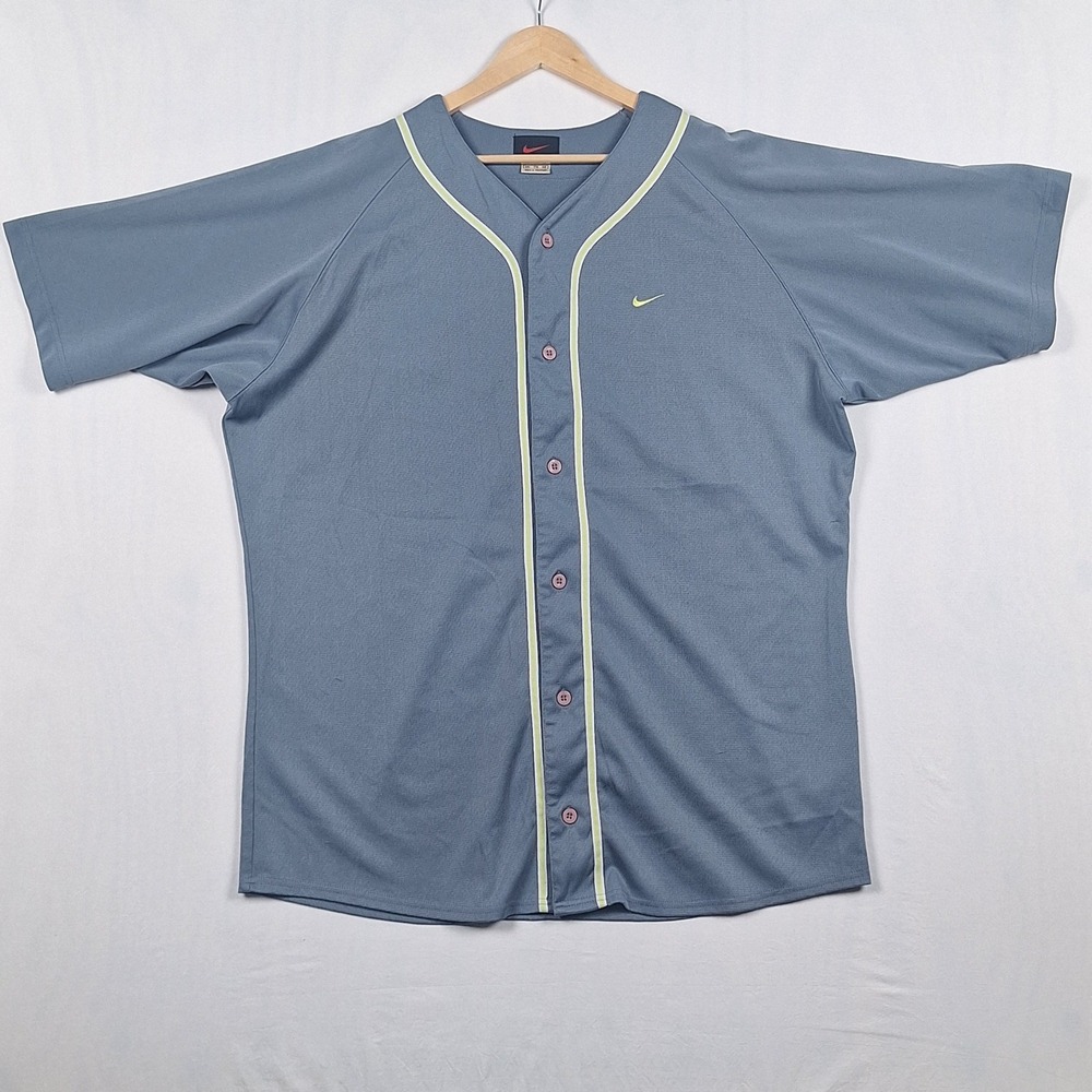 Nike Baseball Jersey Vintage 90s Script Graphic Embroidered Blue XXL